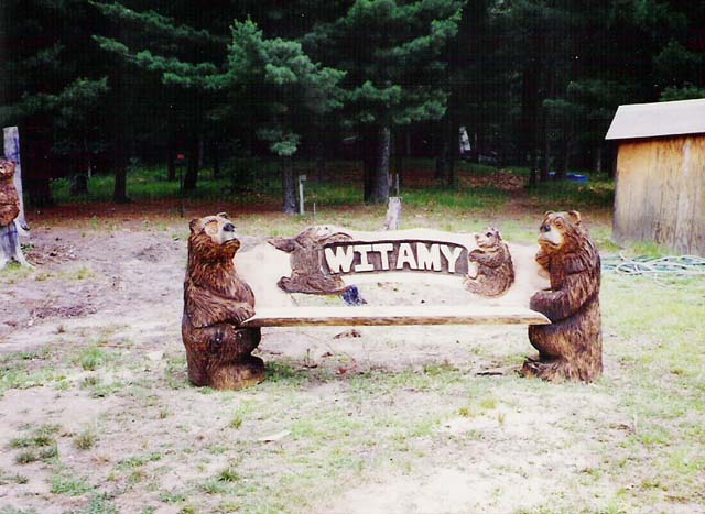 Bear Bench with Name Carved in Back Rest